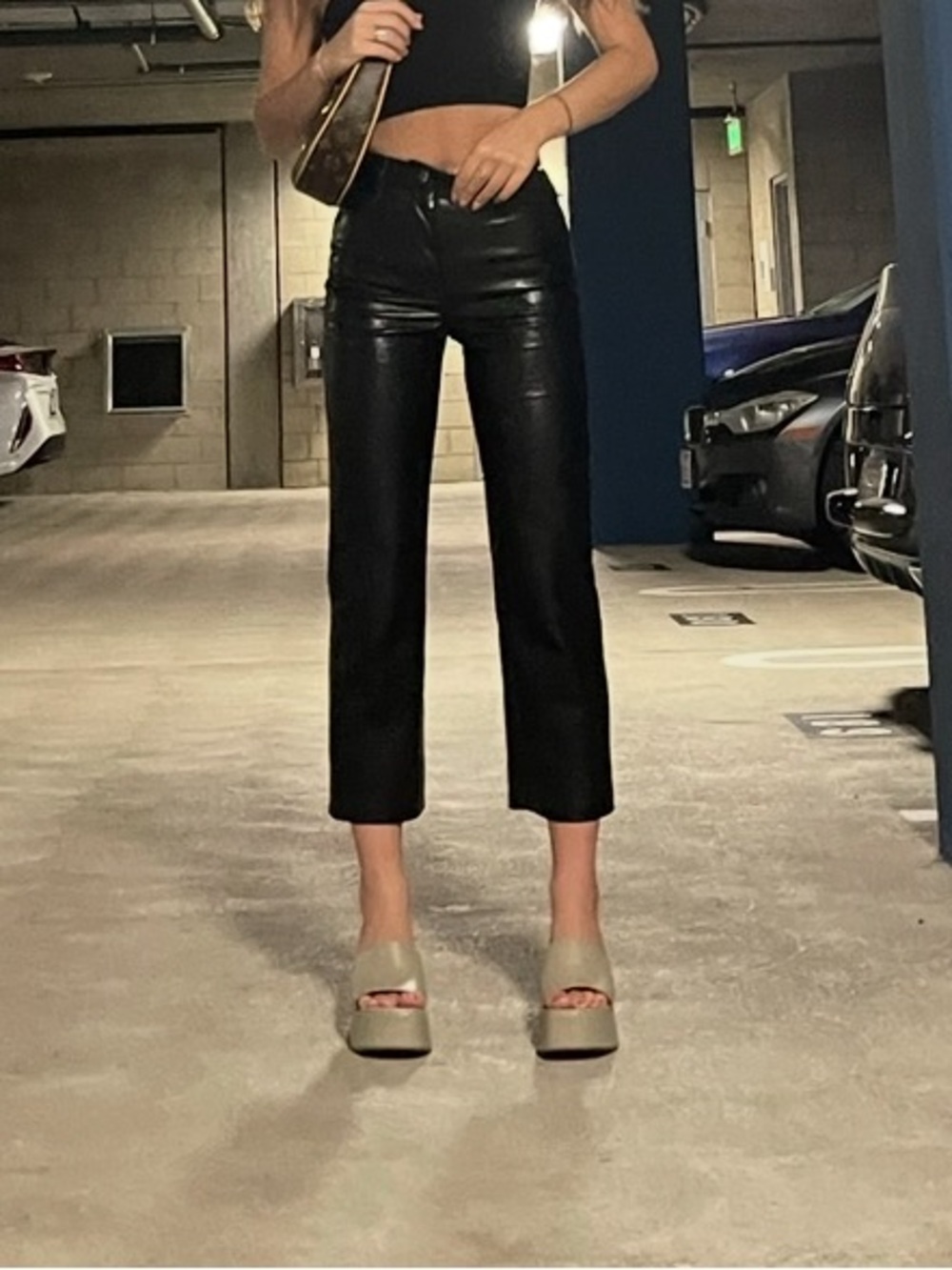 Aritzia black cropped leather pants
